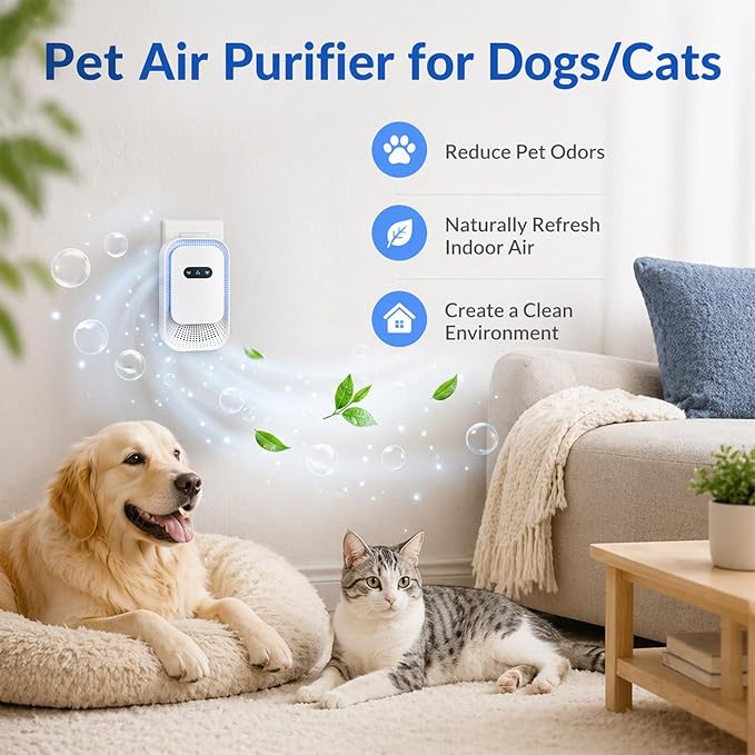 Small Plug In Air Purifier for Home, Negative Ion Air Ionizer with 5dB Quiet Mini Air Freshener for Pet Odor Elimination Cat Litter Boxes Bathroom Kitchens, Ozone Free Filterless, White