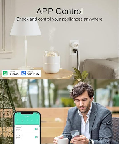 GHome Smart Plug Mini, WiFi Smart Outlet Plug Works with Alexa and Google Home, Timer Outlet with APP Control, 2.4GHz Network Only, No Hub Required, ETL FCC Listed (4 Pack), White