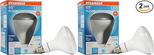 Sylvania Flood BR30 LED Light Bulb, 65W : 9W, Dimmable, 22 Year, 800 Lumens, 5000K, Daylight - 2 Pack (40461)