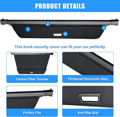 AUXKO Retractable Cargo Cover for Volvo XC60 2026-2018, Trunk Cargo Cover Luggage Security Shade Cover for 2026 2025 2024 Volvo XC60 Shielding Shade Anti-Peeping Luggage Privacy Screen, Carbon Fiber