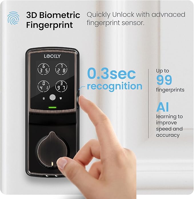 Lockly Secure Pro Bluetooth Smart Door Lock, Keyless Entry with PIN Genie® Digital Keypad, 3D Biometric Fingerprint Sensor Front Door Lock Deadbolt, Voice Control & Auto Lock - Deadbolt Edition