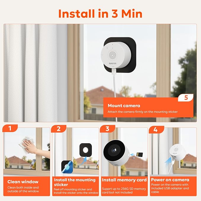 owltron 2K Window Camera, 5G & 2.4GHz WiFi Indoor Cameras for Home Security with Al Color Night Vision, Human/Motion Detection, Real-Time Alerts, Anti-Glare, Easy & Quick Install, 24/7 Recording