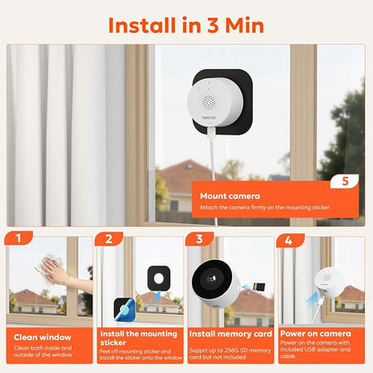 owltron 2K Window Camera, 5G & 2.4GHz WiFi Indoor Cameras for Home Security with Al Color Night Vision, Human/Motion Detection, Real-Time Alerts, Anti-Glare, Easy & Quick Install, 24/7 Recording