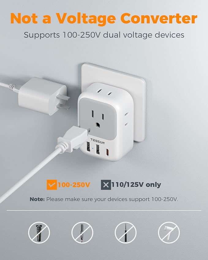 TESSAN Israel Adapter Plug, 2 Pack, Type H Travel Adaptor