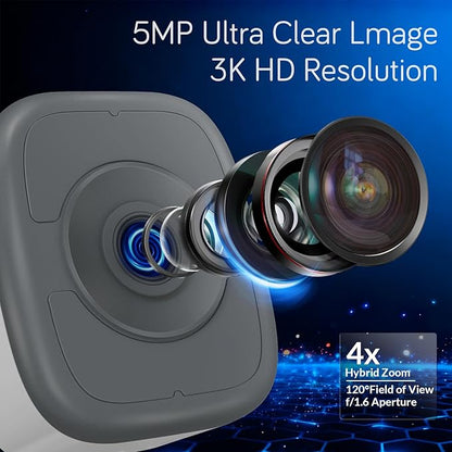 HIEASY 5MP 3K Window Security Camera, Dual-Band 2.4/5GHz WiFi Glass-Mount Camera, Anti-Reflection Night Vision, AI Human Detection, 24/7 Continuous Recording, Includes 32GB SD Card