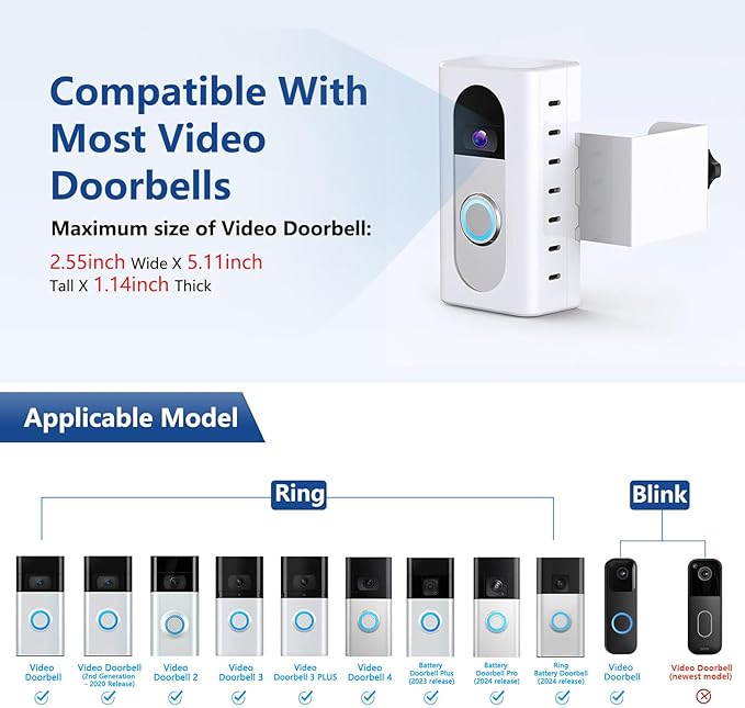 KIMILAR Anti-Theft Video Doorbell Mount Compatible with Ring/Blink Video Doorbell (Not for Blink 2025 ver.), Adjustable Mounting Bracket Accessories for Houses, Apartments, Not for Security Door
