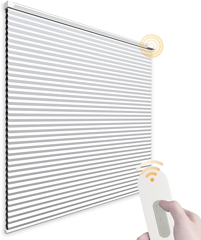 Motorized Cellular Shades Cordless Blackout Rechargeable Window Shades with Remote for Privacy Protection Smart Home Electric Curtains Automatic Honeycomb Blinds for Windows, 46" x 48", White