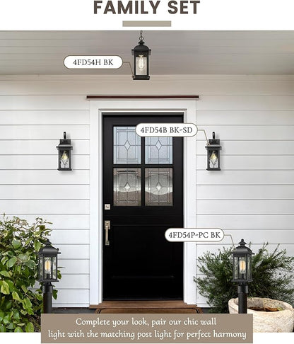 FEMILA Outdoor Wall Light Fixture,1-Light Exterior Waterproof Wall Sconce, Front Porch Lights, Matte Black Finish with Water Ripple Glass, UL Listed, 4FD54B BK-SD