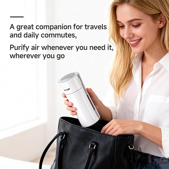Home & Car HEPA Air Purifier USB-C Charging Ultra-Quiet 22dB Compact Design Night Light 360° Outlet Suitable for Car Interiors Desks Dorms & Pet Crates