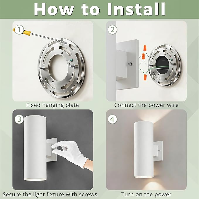 Dusk to Dawn Outdoor Wall Lights, 12'' Up and Down Integrated LED Cylinder Exterior Lighting Fixtures, 23W 3000K IP65 Waterproof Wall Sconces for House, Garage, Patio, Porch, White