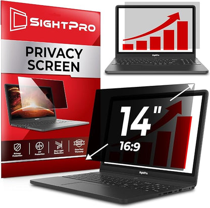 SightPro 14 Inch 16:9 Laptop Privacy Screen Filter - Privacy Shield and Anti-Glare Protector (Not Magnetic)