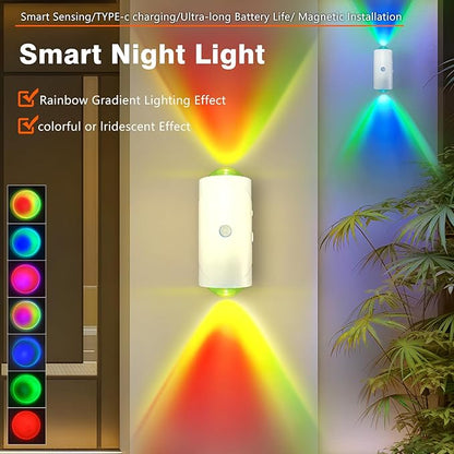 LED Wireless Wall Sconce with 7 Colors Changing, Motion Sensor Light Indoor, 1500mAh Rechargeable Battery Operated Wall Sconces for Bedroom Bedside Hallway Courtyard Doorway (White)