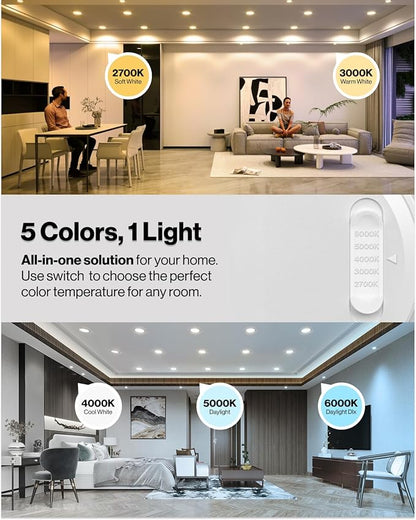 Sunco 6 Pack 6 Inch LED Retrofit Night Light Recessed Downlight, 1000 Lumens, 2700K/3000K/4000K/5000K/6000K CCT Selectable, 12W, 120V Dimmable Ceiling Light, IC Rated, Damp Rated - ETL, FCC, RoHS