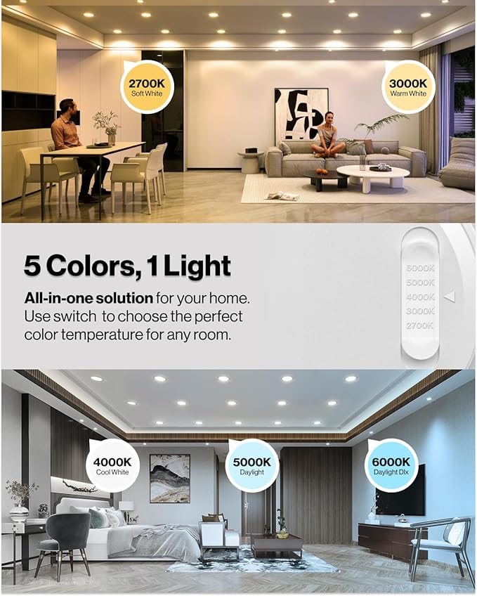 Sunco 12 Pack 6 Inch LED Retrofit Night Light Recessed Downlight, 1000 Lumens, 2700K/3000K/4000K/5000K/6000K CCT Selectable, 12W, 120V Dimmable Ceiling Light, IC Rated, Damp Rated - ETL, FCC, RoHS