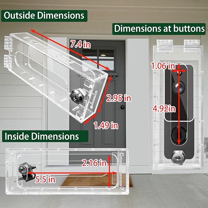 Anti-Theft Video Doorbell Mount Compatible with Most Video Doorbell, Acrylic,Highly Transparent Doorbell Lock Box Kit for Houses, Apartments, Businesses,Fit Doorbell 5.5"x 2.16"x 1.49"or Small