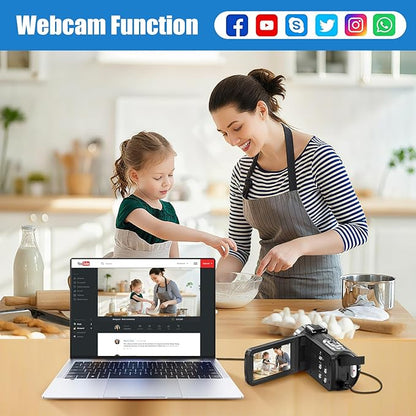 4K Camcorder Video Camera, 80MP HD Vlogging Camera for YouTube with IR Night Vision, 18X Digital Zoom, 3.0" IPS Screen, SD Card, 2 Batteries