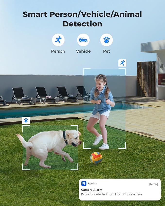 REOLINK 4K Outdoor Home Security System Cameras, 5X Optical Zoom, Color Night Vision, Smart Detection, IK10 Vandalproof, 6X RLC-843A Bundle 8 Channel Network Video Recorder RLN8-410