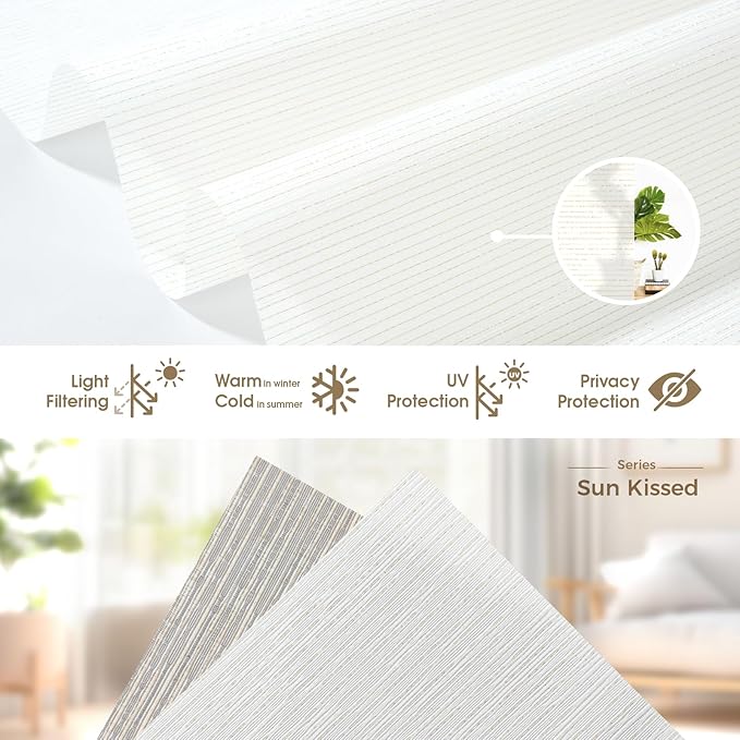 HeyBlinds Motorized Blinds with Remote, Smart Roller Shades with App & Voice Control, Work with Alexa Google HomeKit, Light Filtering Custom Window Shades for Living Room Office (Sun Kissed-Creme LF)