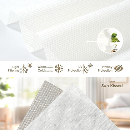 HeyBlinds Motorized Blinds with Remote, Smart Roller Shades with App & Voice Control, Work with Alexa Google HomeKit, Light Filtering Custom Window Shades for Living Room Office (Sun Kissed-Creme LF)