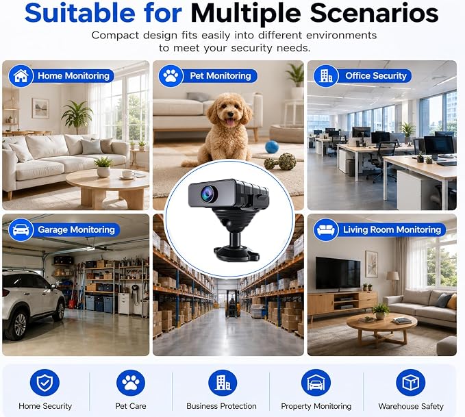 Hidden Camera, HD WiFi Mini Spy Camera with Motion Detection, Night Vision, Instant Alerts, Multi-User Sharing, Supports 128GB Micro SD Card for Home Security & Pet Monitoring