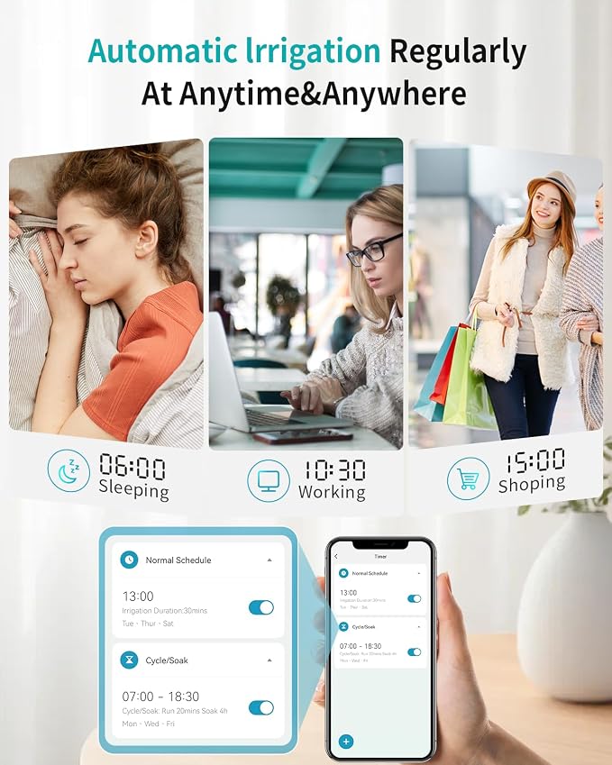 WiFi Hose Timer with Brass Inlet, Smart Water Timer 1 Zone, Sprinkler Timer w/WiFi hub for Remote Control via 2.4Ghz WiFi, Voice/App Controls with Alexa & Google Assistant, for Lawns Yards