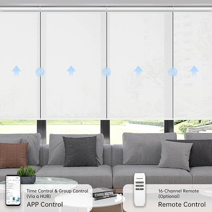 Motorized Coupled Shades, Falme Resistant Smart Solar Shades for Large Windows Automatic Blinds Compatible with Alexa, Electric Roller Blinds Customized for Home Office(3% Openness White)