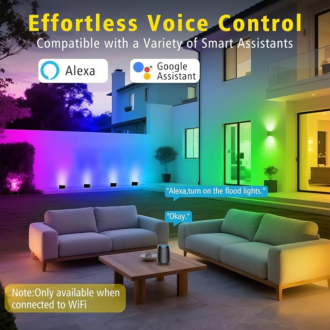 T-SUN LED Flood Lights Outdoor, 600W Equivalent Smart RGB Landscape Light | Color Changing Waterproof Floodlight with APP&Remote Control, 2700K & 16 Million Colors, Timing, Music Sync, IP66, US Plug