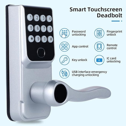 Keyless-Entry Fingerprint Smart Door Lock: LORVIBO Digital Electronic Lock with Code Passcode, Electric Door Knob, Biometric Door Handle, Perfect for Exterior/Interior/Entry/Bedroom Doors (Silver)