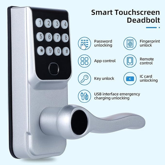 Keyless-Entry Fingerprint Smart Door Lock: LORVIBO Digital Electronic Lock with Code Passcode, Electric Door Knob, Biometric Door Handle, Perfect for Exterior/Interior/Entry/Bedroom Doors (Silver)