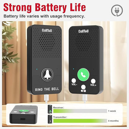 CallToU Caregiver Pager Alert Button Intercoms Wireless for Home for Seniors/Caregivers/Elderly/Patient/Pregnant/Home/Office 500FT Long Range, No Monthly Fee, Waterproof, Easy Install