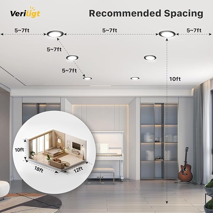 6 Pack 6 Inch 5CCT LED Recessed Light, Silm Canless Recessed Lighting, Dimmable, Damp Rated, 2700K-5000K, Wafer Ceiling Downlight with Junction Box, 1200LM, 12W 120V, Black, ETL&FCC