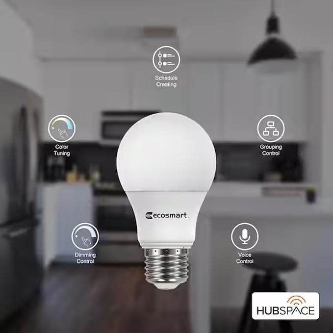 Smart LED Bulb 60W A19, Wi-Fi Dimmable with Adjustable Brightness and Temperature, Compatible with Alexa, Google Home, and Hubspace App (1-Pack)