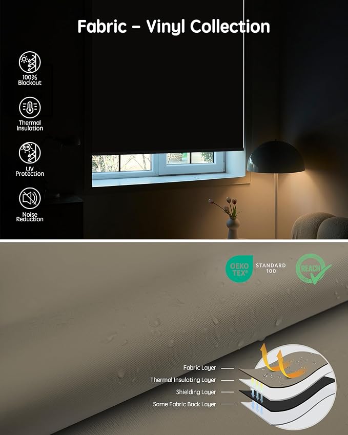 Yoolax Motorized Blinds with Remote, Blackout Smart Roller Shades Work with Alexa, Google, Apple Homekit, Custom Waterproof Automatic Shades with Voice Control for Dining Room (Vinyl Light Coffee)