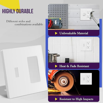 ENERLITES Combination Toggle Light Switch/Decorator Light Switch Plate, Double Switch Wall Plate, Standard Size 2-Gang 4.68" x 4.73", Polycarbonate Thermoplastic, Gloss Finish, SI881131-W, White