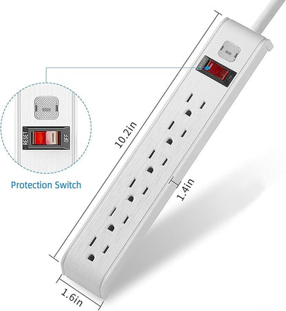 TiFFCOFiO Surge Protector Power Strip, 4 Feet Extension Cord, 600 Joules Surge Protection, Multiple Protection 6 Outlet Strip, 14 AWG Cord, 15A/1875W, ETL Listed