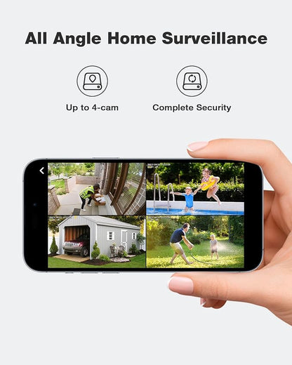 SEHMUA Solar Security Cameras Wireless Outdoor with Built-in Local Storage, No Subscription Required, Color Night Vision, 360° PTZ, 4MP Live View, Instant Alerts, Works 2.4G & 5G WiFi for Home System