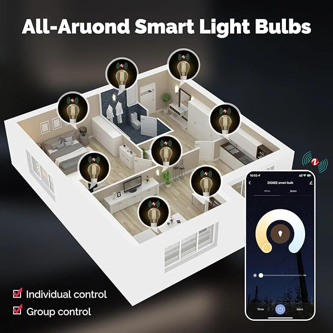 Smart Filament Bulb Light Your House Easily with Scene E27 Energy Saving Customize Light by Time 7W Tuya APP Control,4pcs