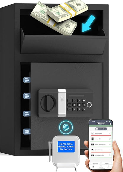 FORFEND Smart Fingerprint Safes | WiFi Safe Box App Unlock/Alarm | Voice Command, Kidnap SOS Alarm, Tamper Proof, Frozen Mode | Biometric Caja Fuerte Money Lockbox History Track Remote Live Monitor