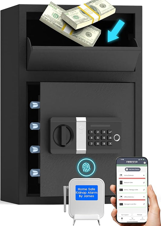 FORFEND Smart Fingerprint Safes | WiFi Safe Box App Unlock/Alarm | Voice Command, Kidnap SOS Alarm, Tamper Proof, Frozen Mode | Biometric Caja Fuerte Money Lockbox History Track Remote Live Monitor