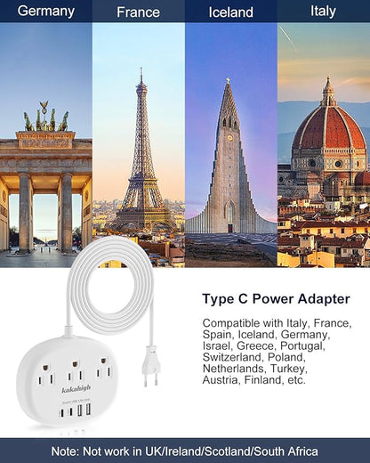 European Travel Plug Adapter, European Extension Cord 3FT
