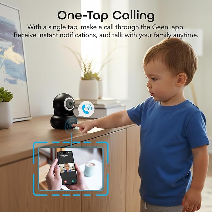 Geeni Sentinel Smart 2K Indoor Security Camera with Auto-Tracking – Dual-Band 2.4GHz & 5GHz WiFi, 2K HD Video, App & Voice Control, Motion Detection, Black