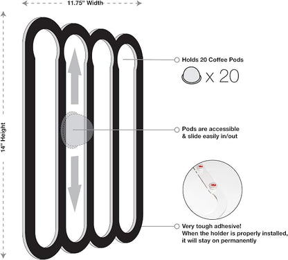 Demi's Home Adhesive Coffee Pod Holder for Nespresso Vertuo Capsules (Measure Before Purchase) - Suitable to be Mounted Inside/Under the Cabinet or on the Wall (Transparent)