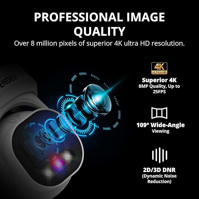 Defender AI Powered Sentinel Pro Turret 8CH NVR PoE Security Camera System, 6pc Metal Turret Cameras, 109° Wide Angle, IP66 Rated, Audio Recording, Web Viewing, 1TB HDD, Works w/Empower App
