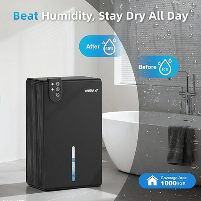 Dehumidifier for Home up to 1000 sq. ft, Small Quiet Dehumidifier with Drain Hose, 98oz Water Tank, Auto Shut Off & 7-Color Ambient Light, for Bedroom, Bathroom, Basement, Living Room (Black)