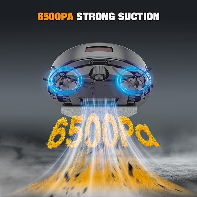 Robot Vacuum and Mop Combo, 6500Pa Strong Suction, 2 in 1 Robotic Vacuum with Gyro Inertial Navigation, 200 Min Runtime, App/Wi-Fi/Voice Control, Slim, for Pet Hair, Hard Floor, Carpet