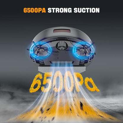 Robot Vacuum and Mop Combo, 6500Pa Strong Suction, 2 in 1 Robotic Vacuum with Gyro Inertial Navigation, 200 Min Runtime, App/Wi-Fi/Voice Control, Slim, for Pet Hair, Hard Floor, Carpet