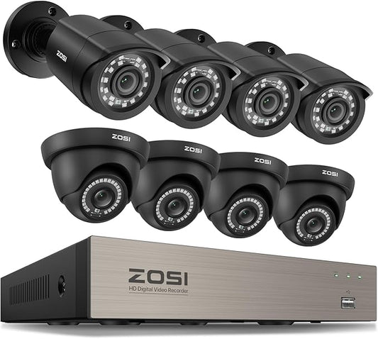 ZOSI 8CH 3K Lite Wired Security Camera System with AI Human Vehicle Detection, 8pcs 1080p Outdoor Indoor Surveillance Cameras, H.265+ 8-Channel CCTV DVR, NO Monthly Fee, Remote Access, NO Hard Drive