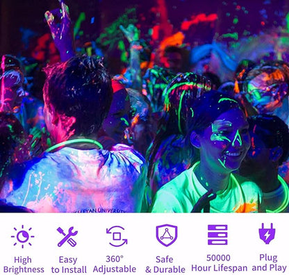 30W Black Light Bar, 30 LEDs, Blacklight Flood Light with Switch, Plug and 5ft Cable, Light Up 20x20ft, for Body Paint, Black Party, Halloween