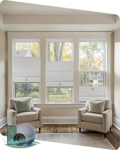 Yoolax Smart Top Down Bottom Up Roman Shades, Motorized Roman Shades with Remote, Blackout Smart Blinds Work with Alexa, Google Home, Apple Homekit for Living Room Bedroom, Customized (Foggy White)