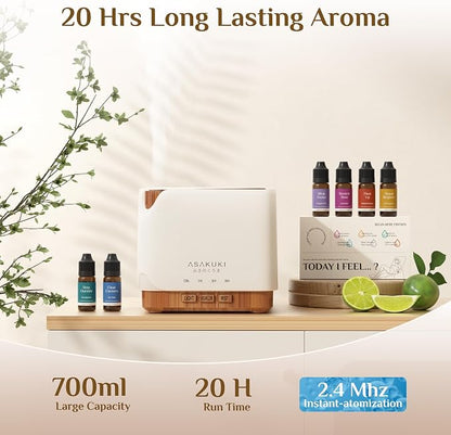 ASAKUKI Essential Oil Diffuser for Home with Top 6 Essential Oil Sets